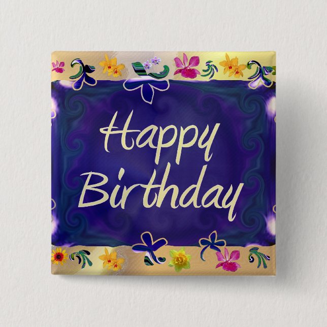 Badge Carré 5 Cm Joyeux anniversaire (Devant)