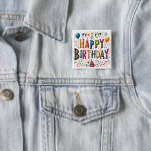 Badge Carré 5 Cm Joyeux Anniversaire