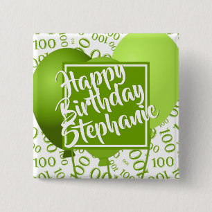 Badge Carré 5 Cm Joyeux Anniversaire 100ème motif numérique Vert/Bl
