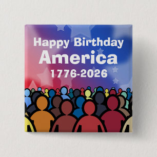 Badge Carré 5 Cm Joyeux Anniversaire Amérique 1776 à 2026