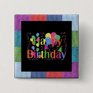 Badge Carré 5 Cm Joyeux anniversaire, design de fête coloré,