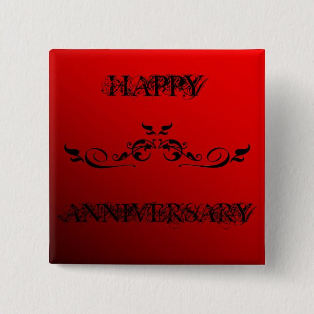 Badge Carré 5 Cm Joyeux Anniversaire Deux Tons Rouge (Devant)