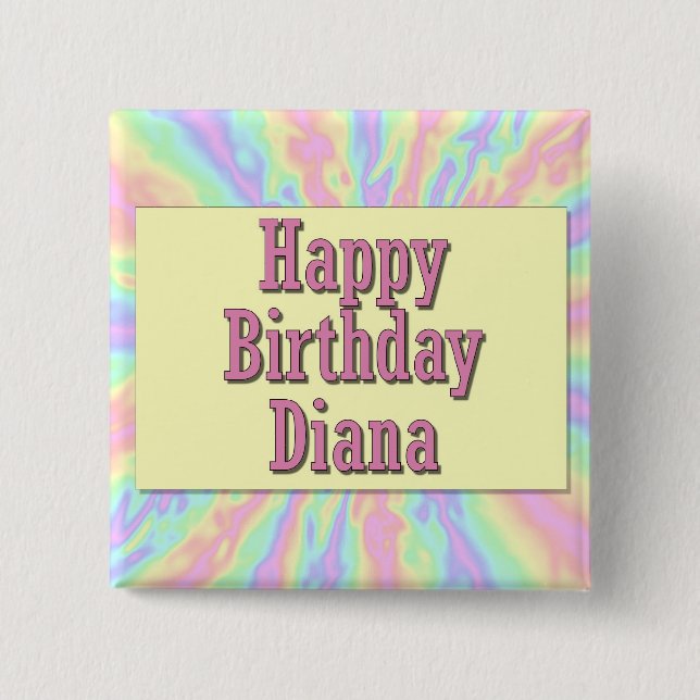 Badge Carré 5 Cm Joyeux anniversaire Diana (Devant)