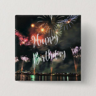 Badge Carré 5 Cm Joyeux anniversaire ! Feux d'artifice spectaculair