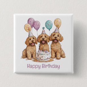 Badge Carré 5 Cm Joyeux Anniversaire Goldendoodle Chiens Anniversai