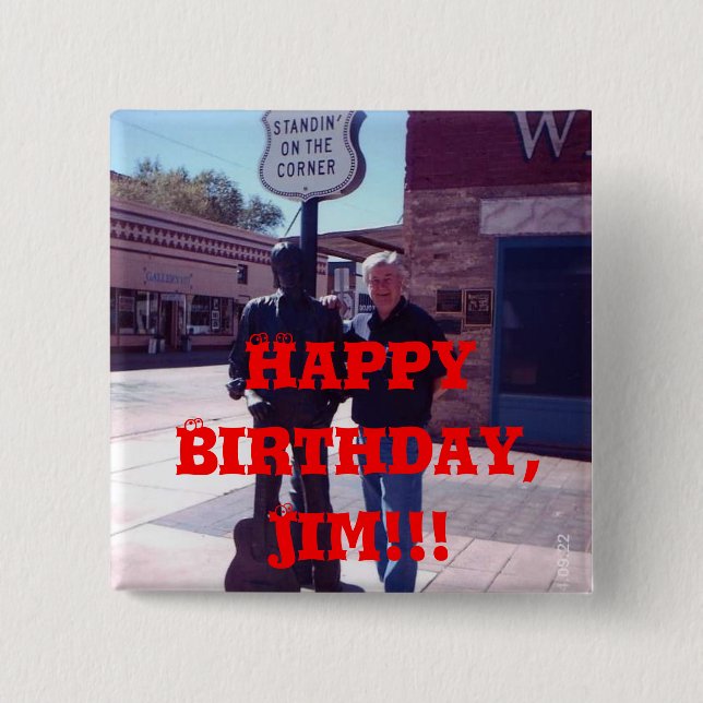 Badge Carré 5 Cm Joyeux anniversaire, JIM ! ! ! (Devant)