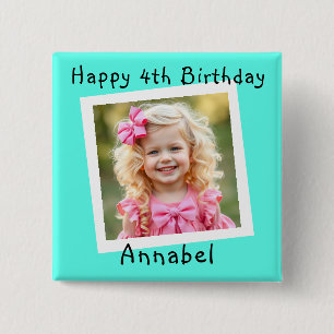 Badge Carré 5 Cm Joyeux anniversaire photo personnalisée