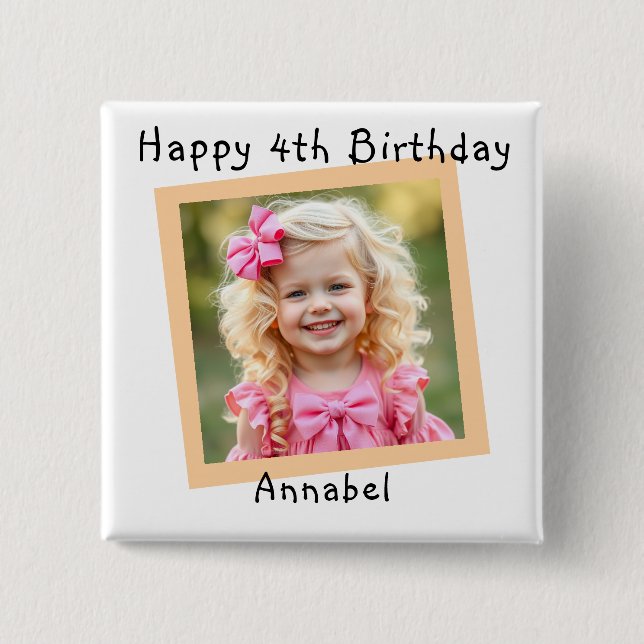 Badge Carré 5 Cm Joyeux anniversaire photo personnalisée (Devant)