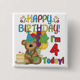 Badge Carré 5 Cm Joyeux anniversaire Teddy Bear 4th T-shirts et cad