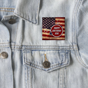 Badge Carré 5 Cm Joyeux anniversaire USA (personnalisable)
