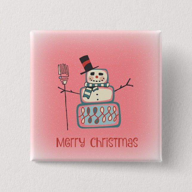 Badge Carré 5 Cm Joyeux bonhomme de neige de Noël (Devant)