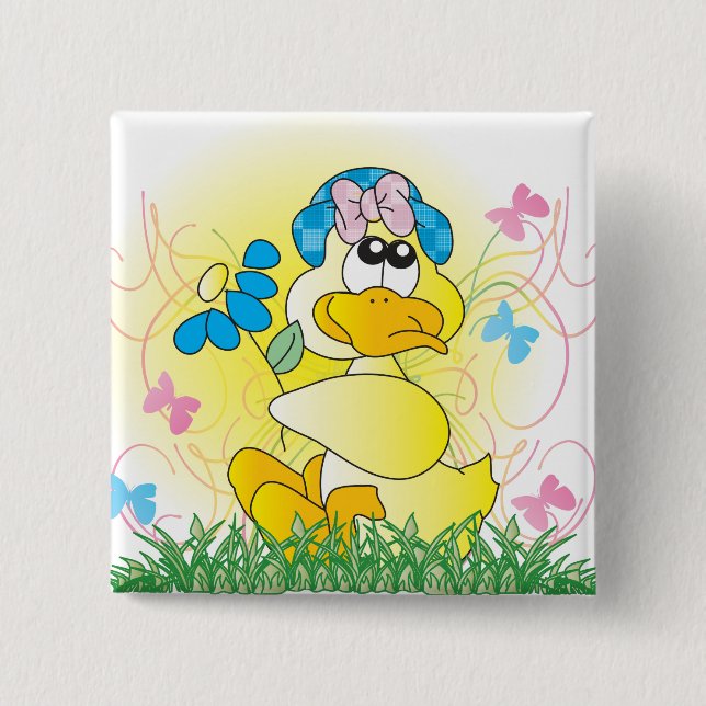 Badge Carré 5 Cm Joyeux canard de printemps de Pâques (Devant)