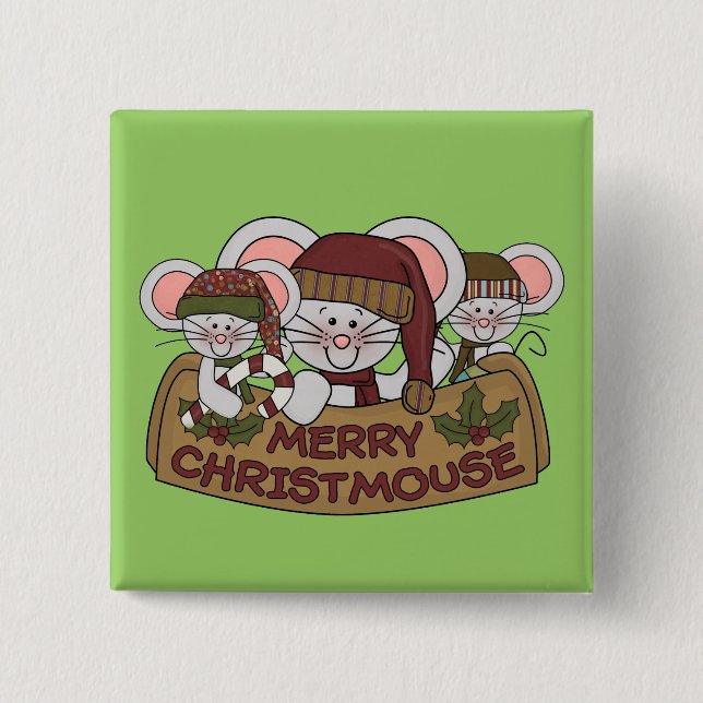 Badge Carré 5 Cm Joyeux Christmouse (Devant)