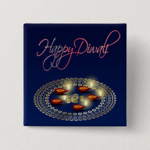 Badge Carré 5 Cm Joyeux Diwali Ganesha Rangoli - Bouton