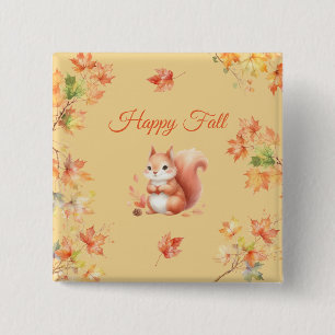 Badge Carré 5 Cm Joyeux écureuil d'automne en Feuille