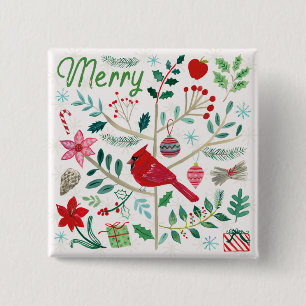 Badge Carré 5 Cm Joyeux Fêtes - Joyeux