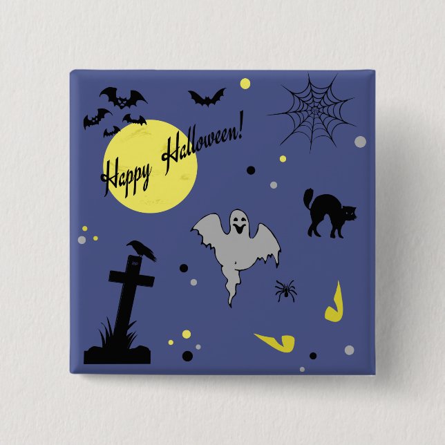 Badge Carré 5 Cm Joyeux Halloween (Devant)