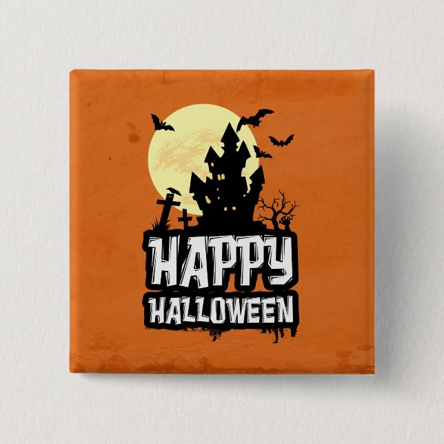 Badge Carré 5 Cm Joyeux Halloween (Devant)