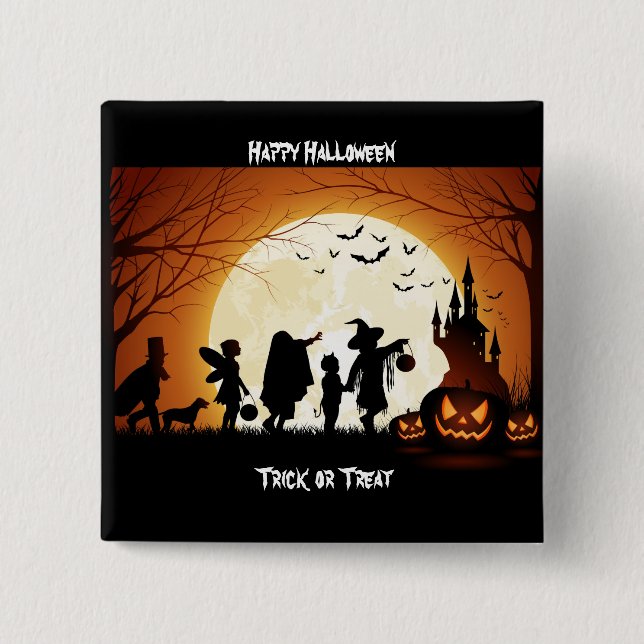 Badge Carré 5 Cm Joyeux Halloween Silhouette enfants (Devant)
