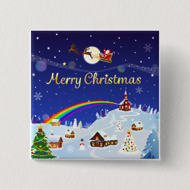 Badge Carré 5 Cm Joyeux Noël à la Pleine lune (Devant)