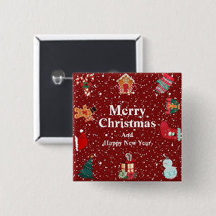 Badge Carré 5 Cm Joyeux Noël avec des vacances rouges