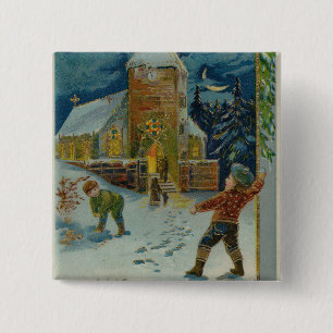 Badge Carré 5 Cm Joyeux Noël - Carte postale vintage de bataille de