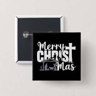 Badge Carré 5 Cm Joyeux Noël chrétien Jésus Famille 