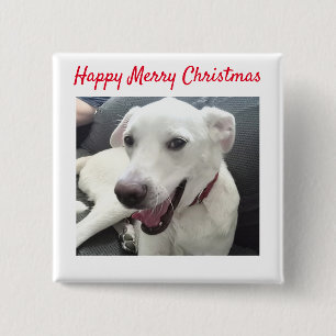 Badge Carré 5 Cm Joyeux Noël drôle chien souriant vacances