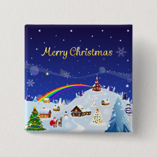 Badge Carré 5 Cm Joyeux Noël et Rainbow Père Noël