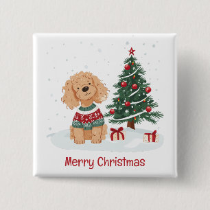 Badge Carré 5 Cm Joyeux Noël Goldendoodle Chien