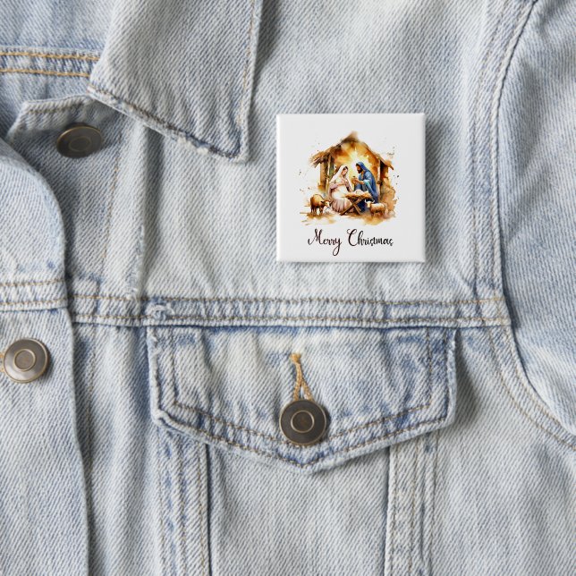 Badge Carré 5 Cm Joyeux Noël Nativité (En situation)