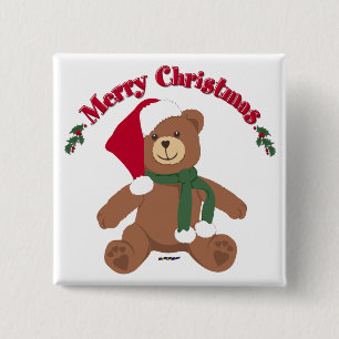 Badge Carré 5 Cm Joyeux Noël Ours en peluche
