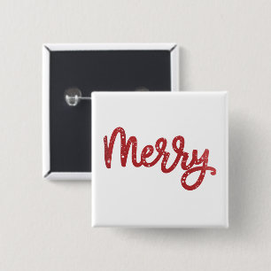 Badge Carré 5 Cm Joyeux Noël Paillettes Vacances 