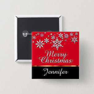 Badge Carré 5 Cm Joyeux Noël Personnaliser Fête - Rouge