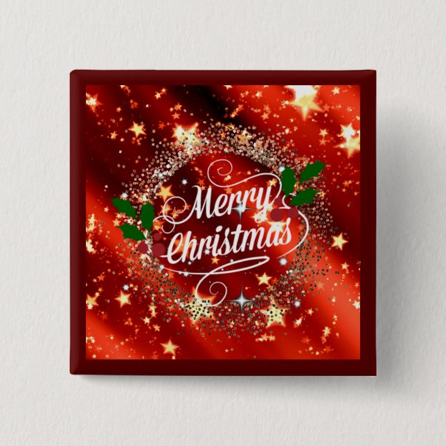 Badge Carré 5 Cm Joyeux Noël pétillant et brillant (Devant)
