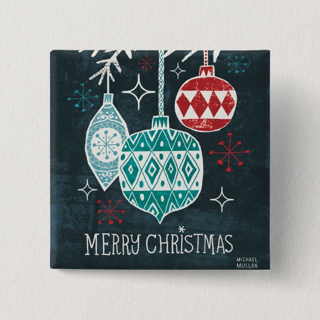 Badge Carré 5 Cm Joyeux ornements Christmastime (Devant)