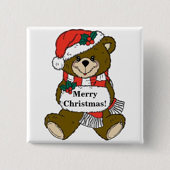 Badge Carré 5 Cm Joyeux Ours de Noël (Devant)