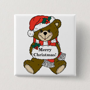 Badge Carré 5 Cm Joyeux Ours de Noël