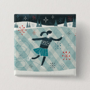 Badge Carré 5 Cm Joyeux patineur de Christmastime