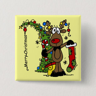 Badge Carré 5 Cm Joyeux rennes de Noël