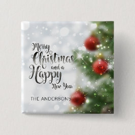 Badge Carré 5 Cm Joyeux sapin de Noël personnalisé | Bouton