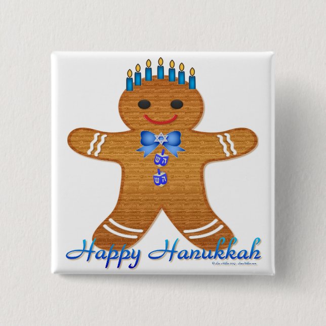 Badge Carré 5 Cm Judaïque Hanoukka Gingerbread Homme Menorah (Devant)