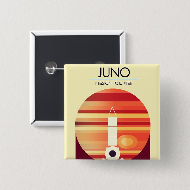 Badge Carré 5 Cm Juno - Mission à Jupiter Art spatial (Devant & derrière)