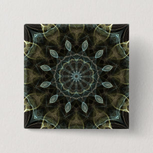 Badge Carré 5 Cm Kaléidoscope royal vert et bleu Wooly