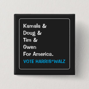 Badge Carré 5 Cm Kamala et Doug et Tim et Gwen For America