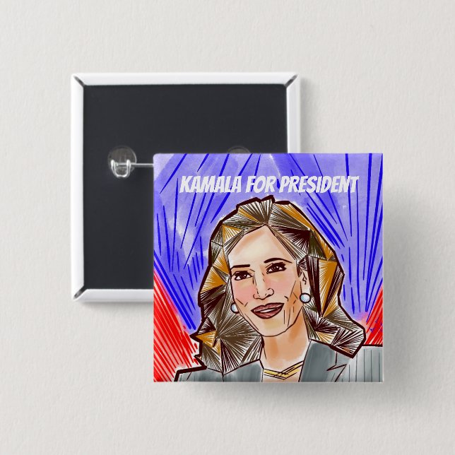 Badge Carré 5 Cm Kamala, président (Devant & derrière)