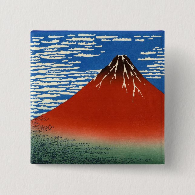 Badge Carré 5 Cm Katsushika Hokusai - Vent Fin, Matin Clair (Devant)