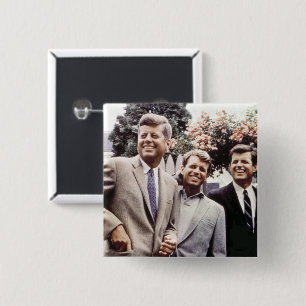 Badge Carré 5 Cm Kennedy Brothers, président John, Robert & Ted