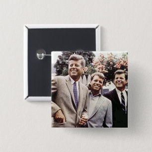 Badge Carré 5 Cm Kennedy Brothers, président John, Robert & Ted
