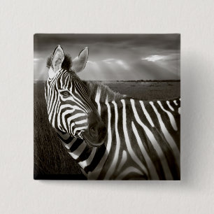 Badge Carré 5 Cm Kenya. Noir et blanc de zèbre et plaine.